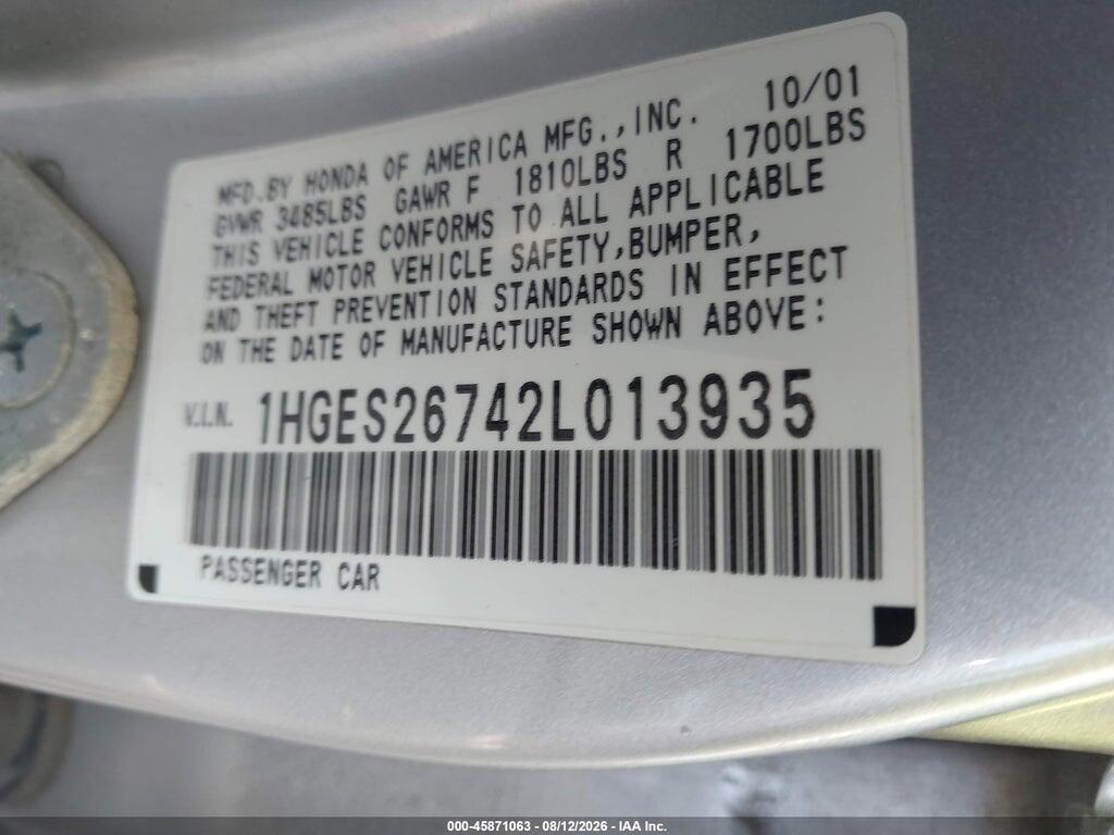 1HGES26742L013935 2002 HONDA CIVIC photo no. 9