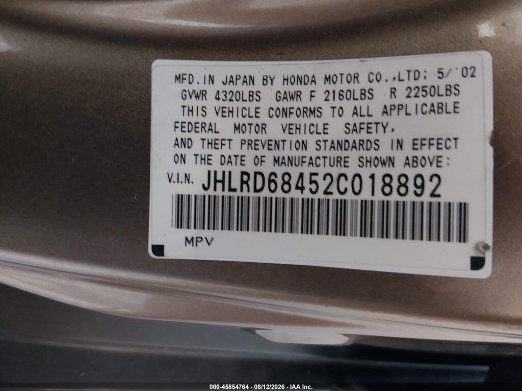 JHLRD68452C018892 2002 HONDA CR-V photo no. 9