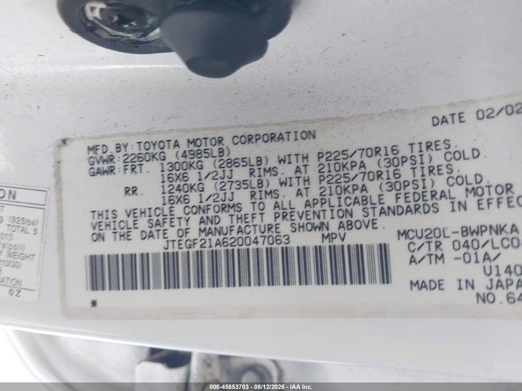 JTEGF21A620047063 2002 TOYOTA HIGHLANDER photo no. 9