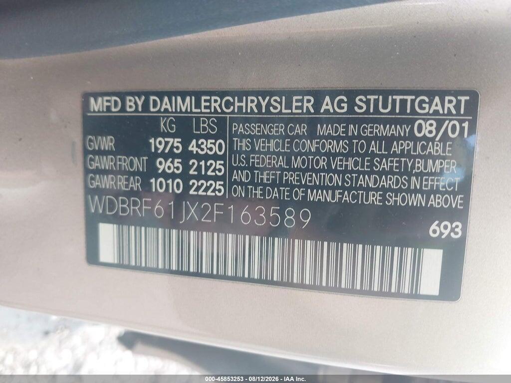 WDBRF61JX2F163589 2002 MERCEDES-BENZ C 240 photo no. 9