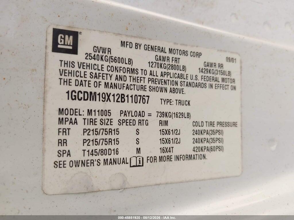 1GCDM19X12B110767 2002 CHEVROLET ASTRO photo no. 9