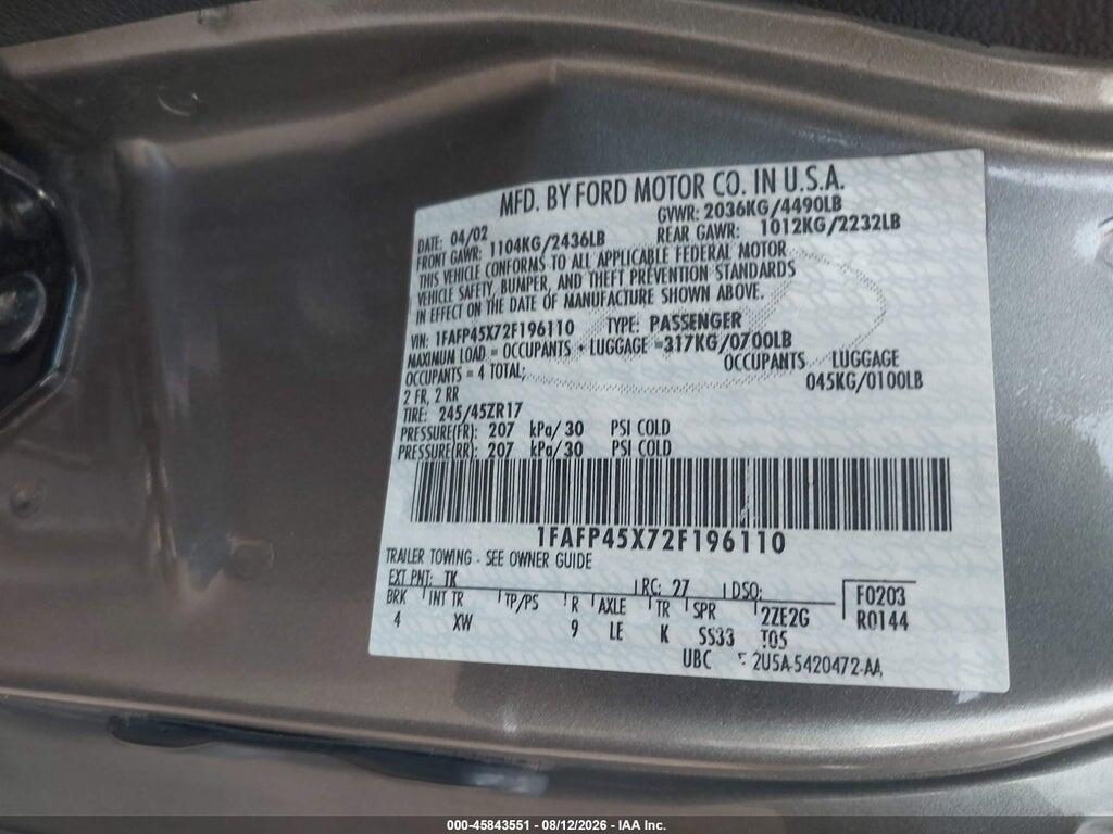 1FAFP45X72F196110 2002 FORD MUSTANG photo no. 9