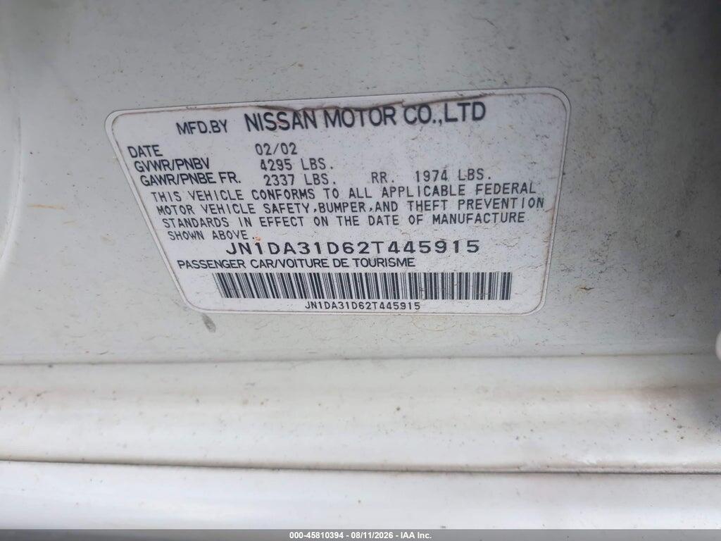 JN1DA31D62T445915 2002 NISSAN MAXIMA photo no. 9