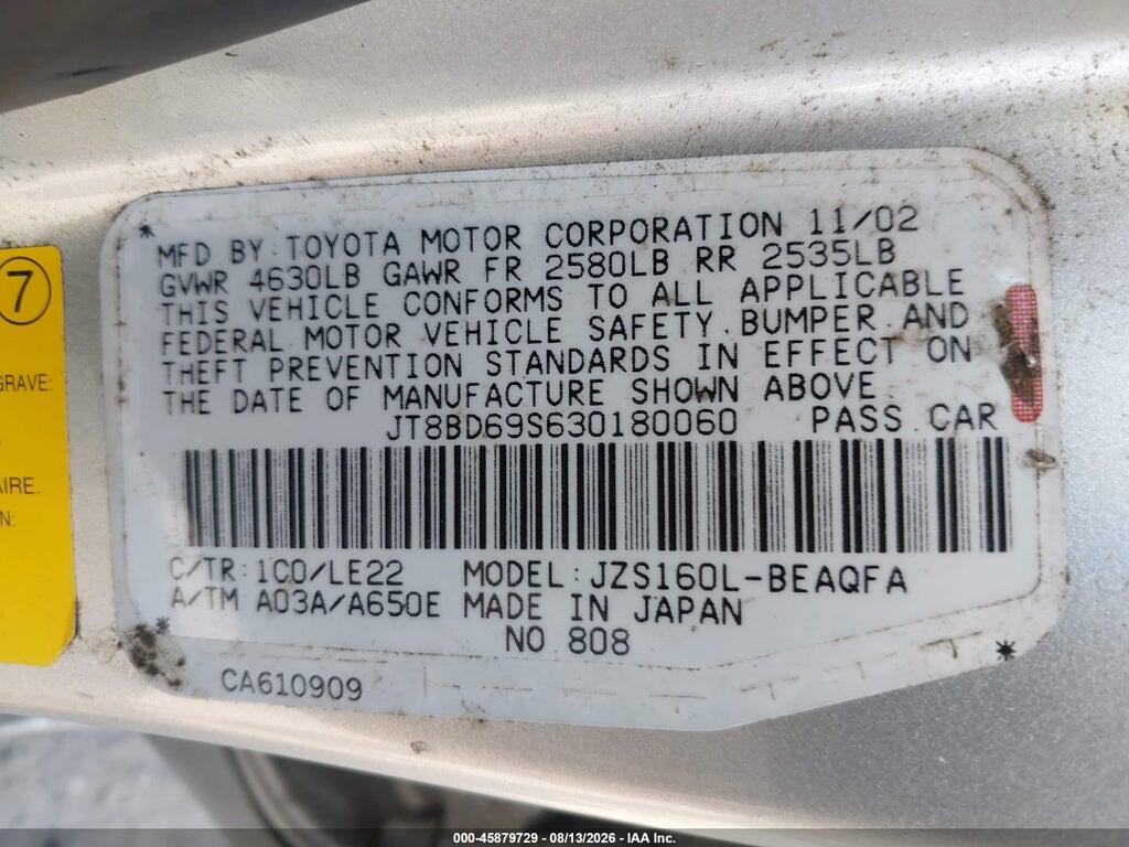 JT8BD69S630180060 2003 LEXUS GS 300 photo no. 9