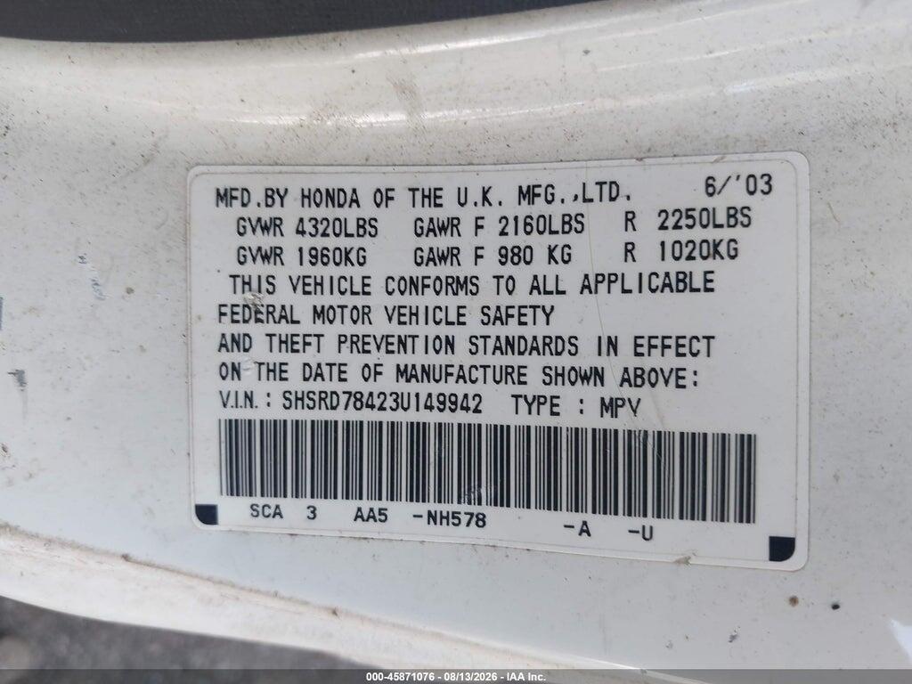 SHSRD78423U149942 2003 HONDA CR-V photo no. 9