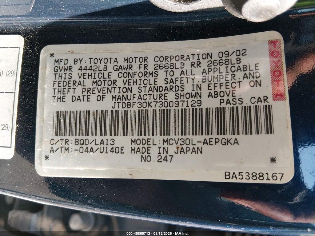 JTDBF30K730097129 2003 TOYOTA CAMRY photo no. 9