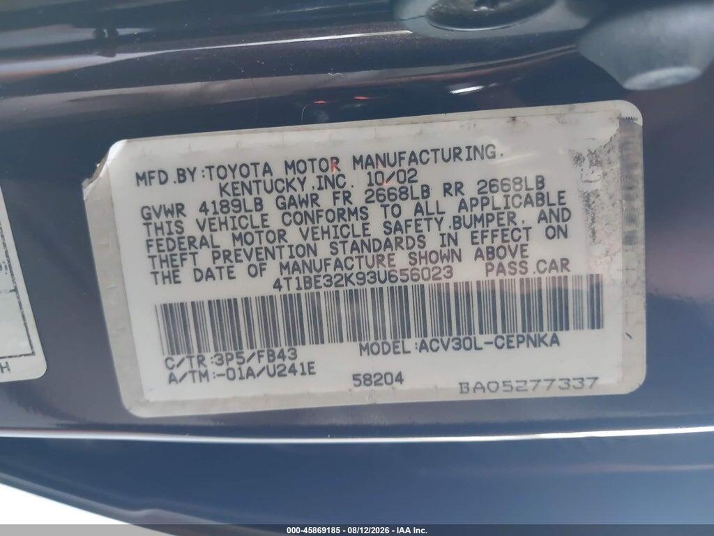 4T1BE32K93U656023 2003 TOYOTA CAMRY photo no. 9