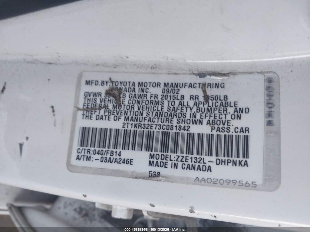 2T1KR32E73C081842 2003 TOYOTA MATRIX photo no. 9