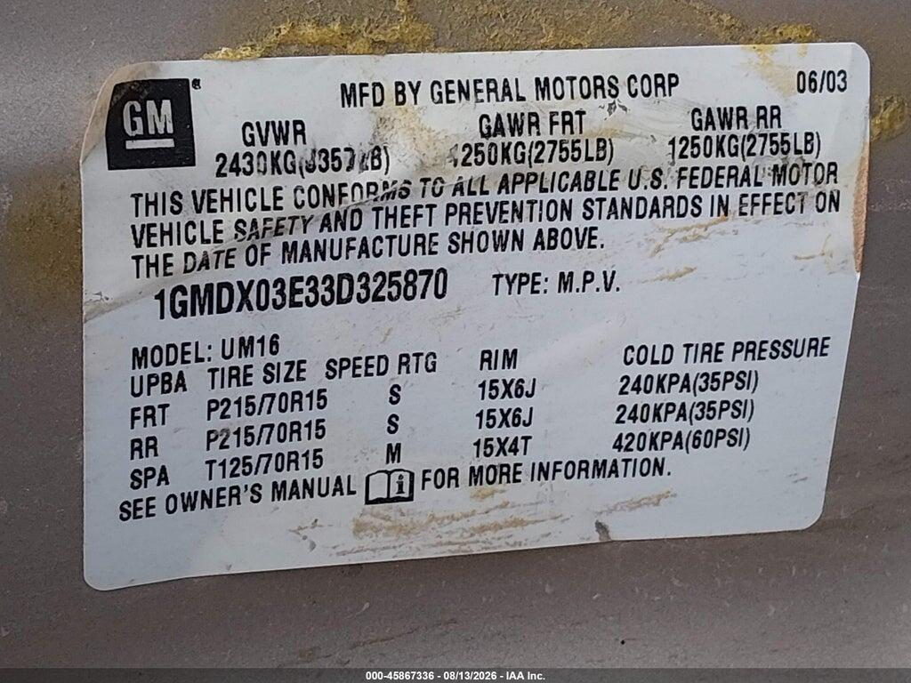 1GMDX03E33D325870 2003 PONTIAC MONTANA photo no. 9