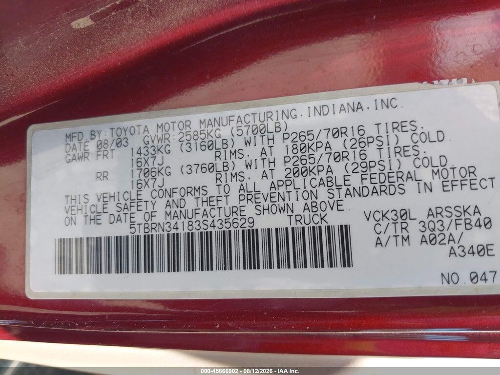 5TBRN34183S435629 2003 TOYOTA TUNDRA photo no. 9