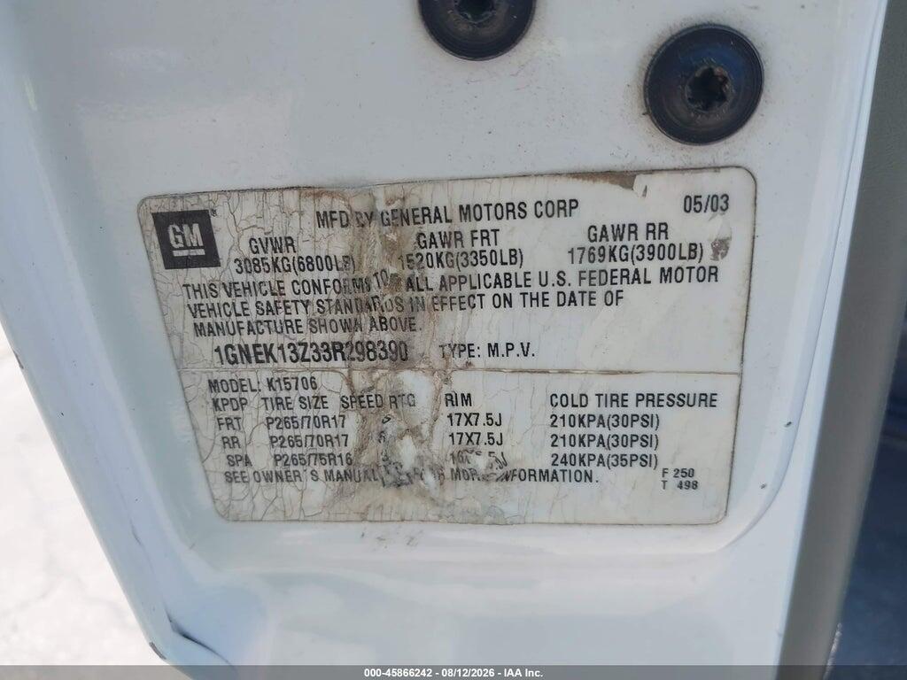 1GNEK13Z33R298390 2003 CHEVROLET TAHOE photo no. 9