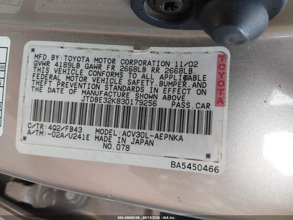 JTDBE32K830179256 2003 TOYOTA CAMRY photo no. 9