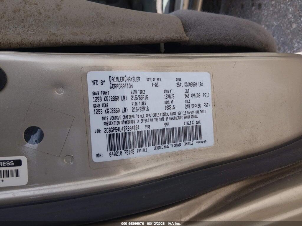 2C8GP54L43R304324 2003 CHRYSLER TOWN & COUNTRY photo no. 9