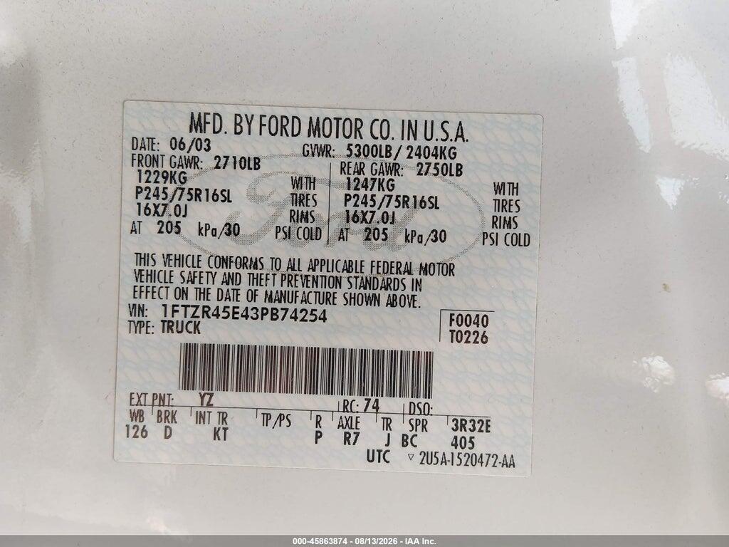 1FTZR45E43PB74254 2003 FORD RANGER photo no. 9