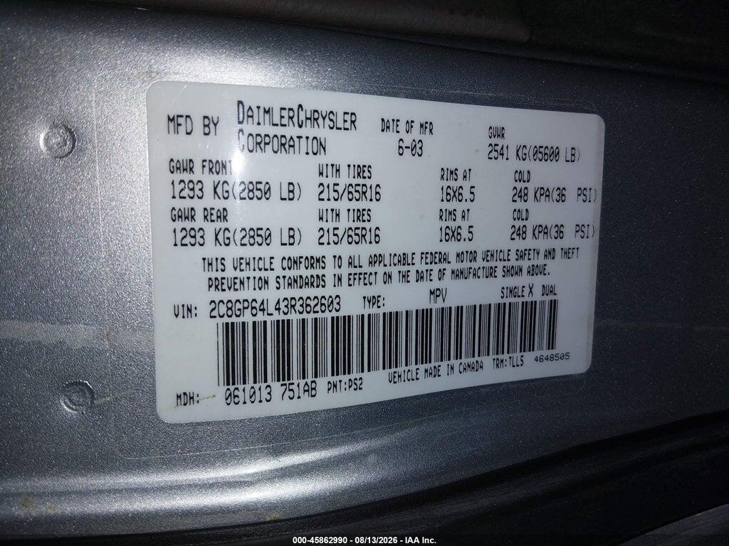 2C8GP64L43R362603 2003 CHRYSLER TOWN & COUNTRY photo no. 9