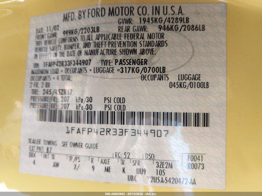 1FAFP42R33F344907 2003 FORD MUSTANG photo no. 9