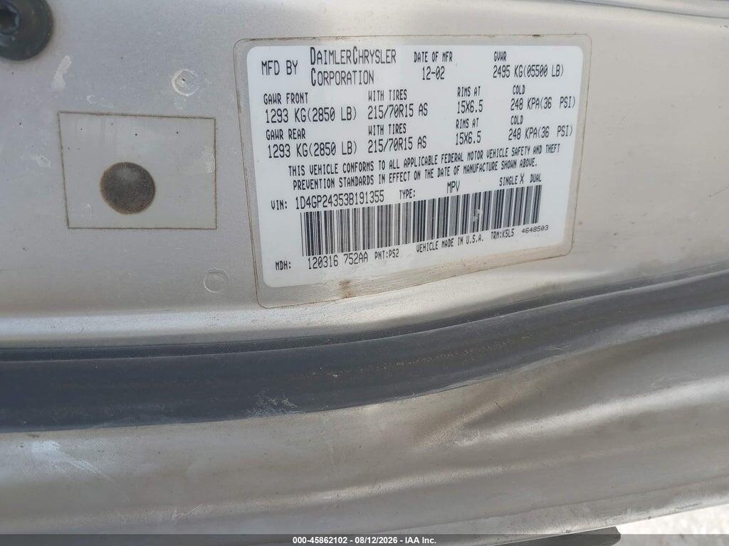 1D4GP24353B191355 2003 DODGE GRAND CARAVAN photo no. 9