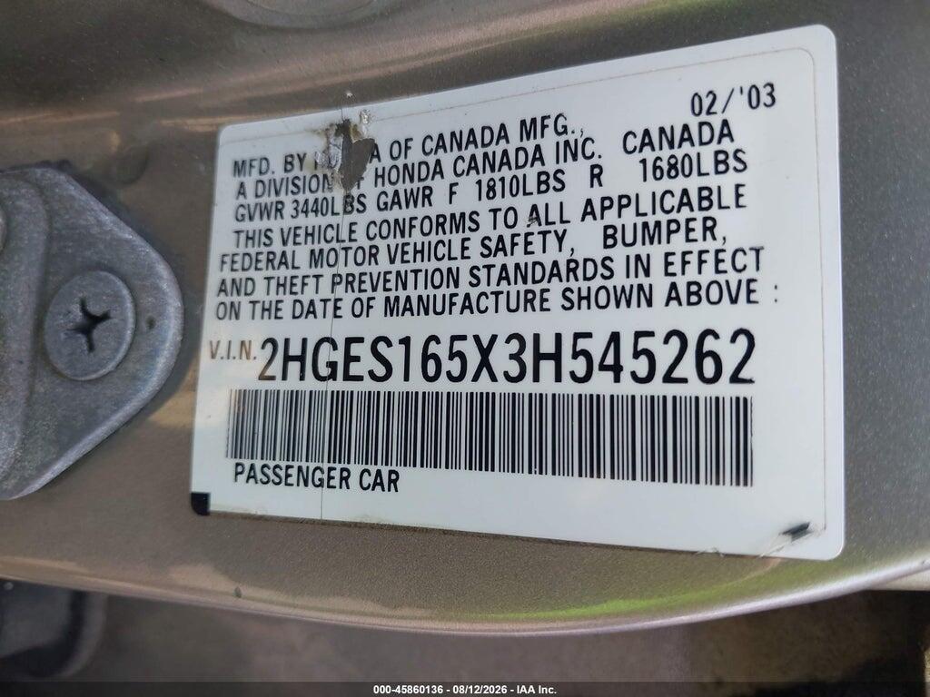 2HGES165X3H545262 2003 HONDA CIVIC photo no. 9