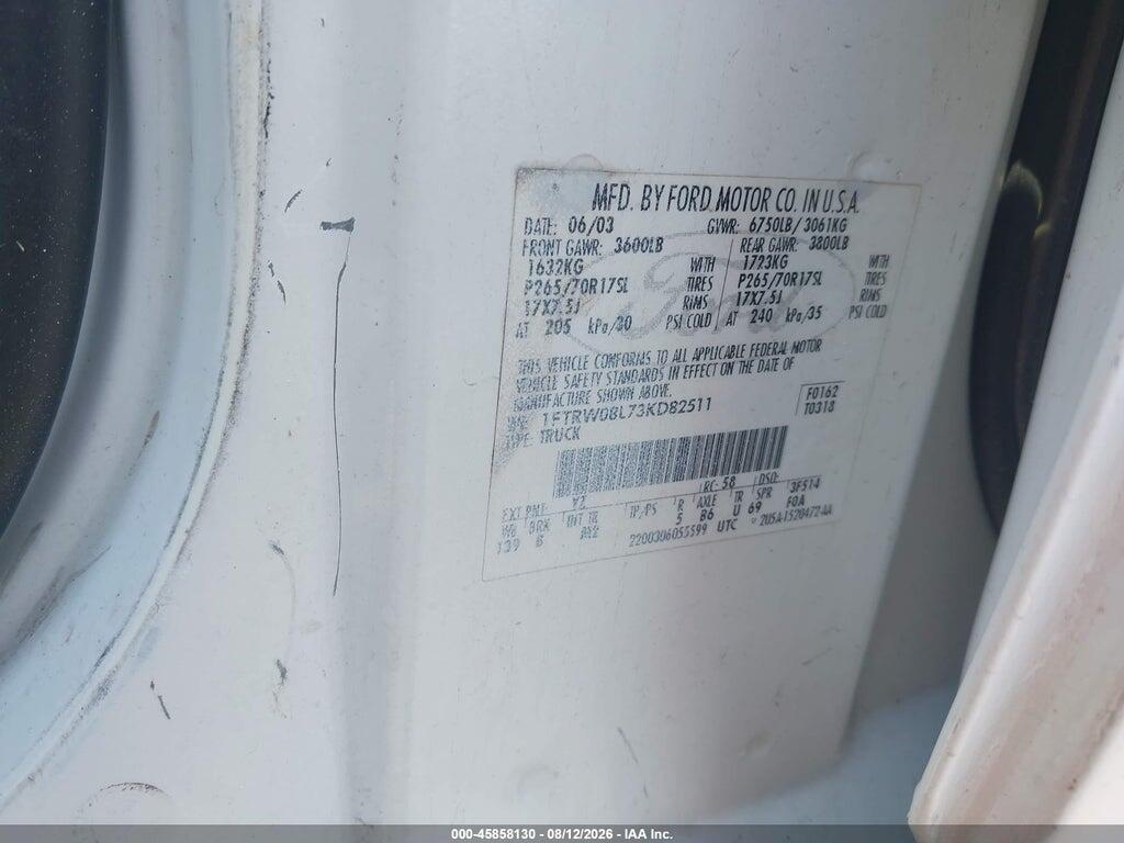 1FTRW08L73KD82511 2003 FORD F-150 photo no. 9