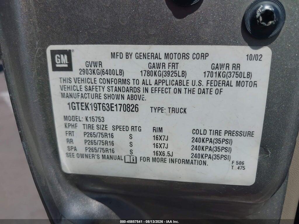 1GTEK19T63E170826 2003 GMC SIERRA 1500 photo no. 9