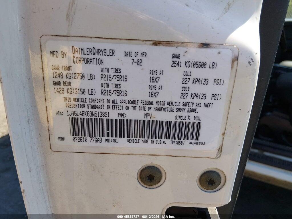 1J4GL48K63W513851 2003 JEEP LIBERTY photo no. 9