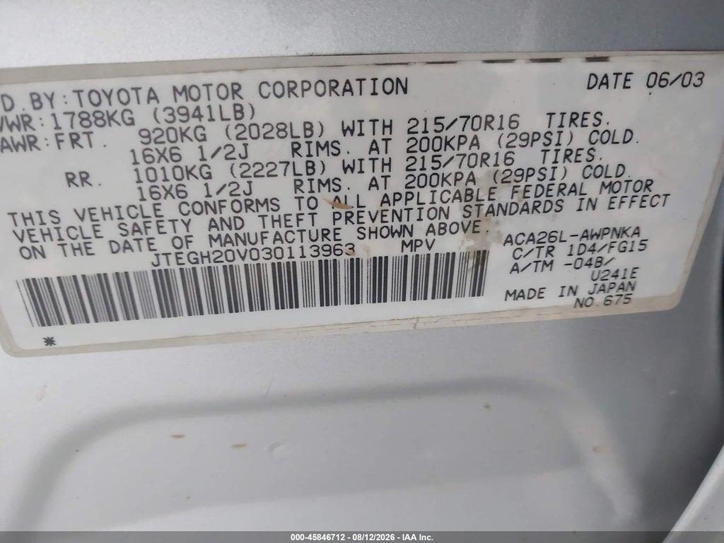 JTEGH20V030113963 2003 TOYOTA RAV4 photo no. 9