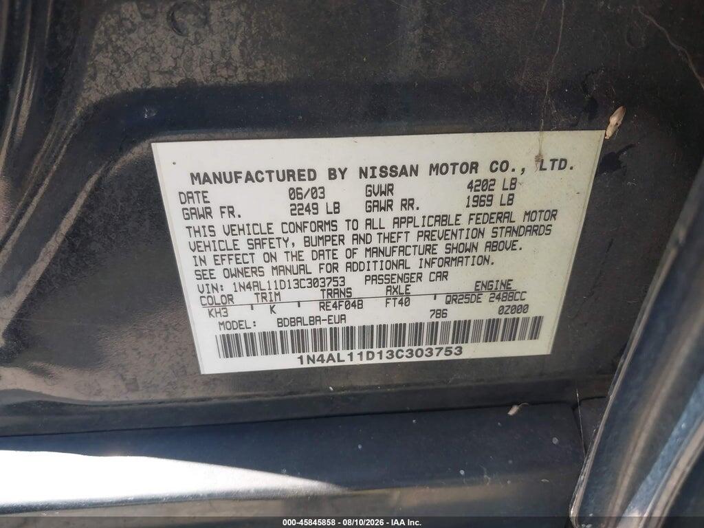 1N4AL11D13C303753 2003 NISSAN ALTIMA photo no. 9