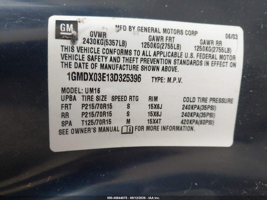 1GMDX03E13D325396 2003 PONTIAC MONTANA photo no. 9