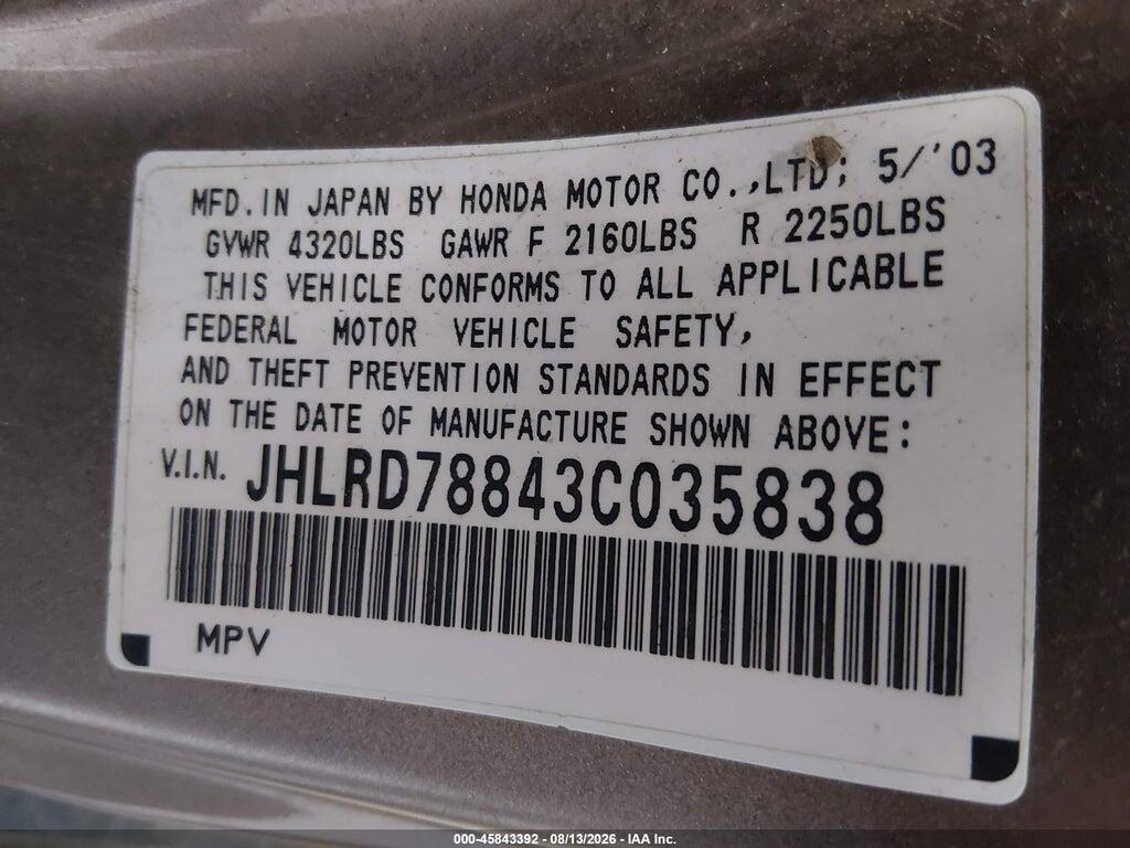 JHLRD78843C035838 2003 HONDA CR-V photo no. 9