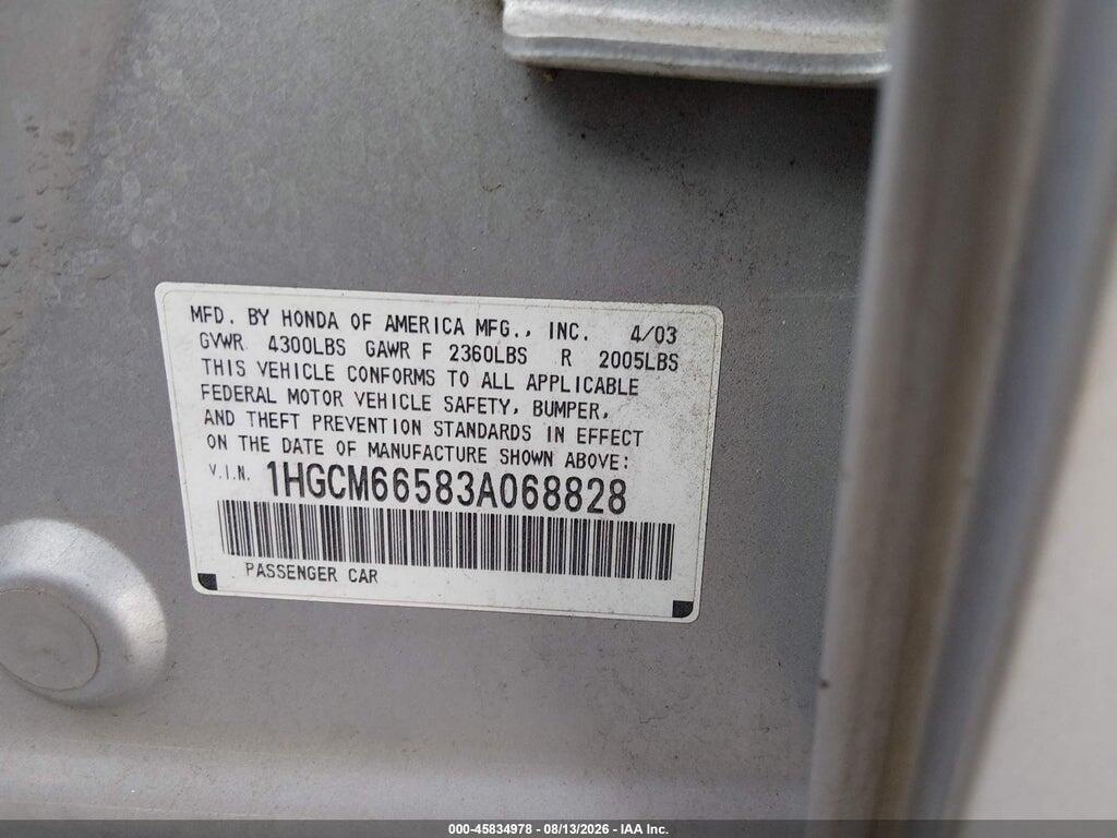 1HGCM66583A068828 2003 HONDA ACCORD photo no. 9