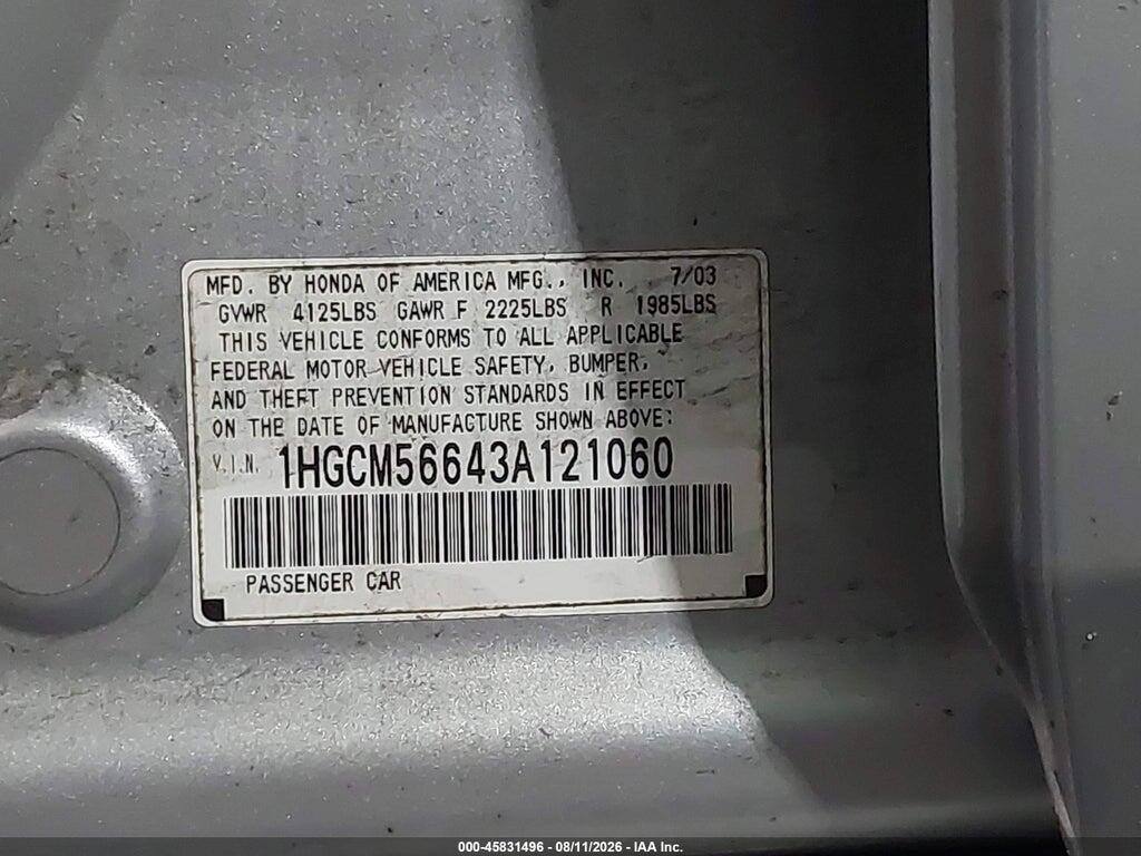 1HGCM56643A121060 2003 HONDA ACCORD photo no. 9