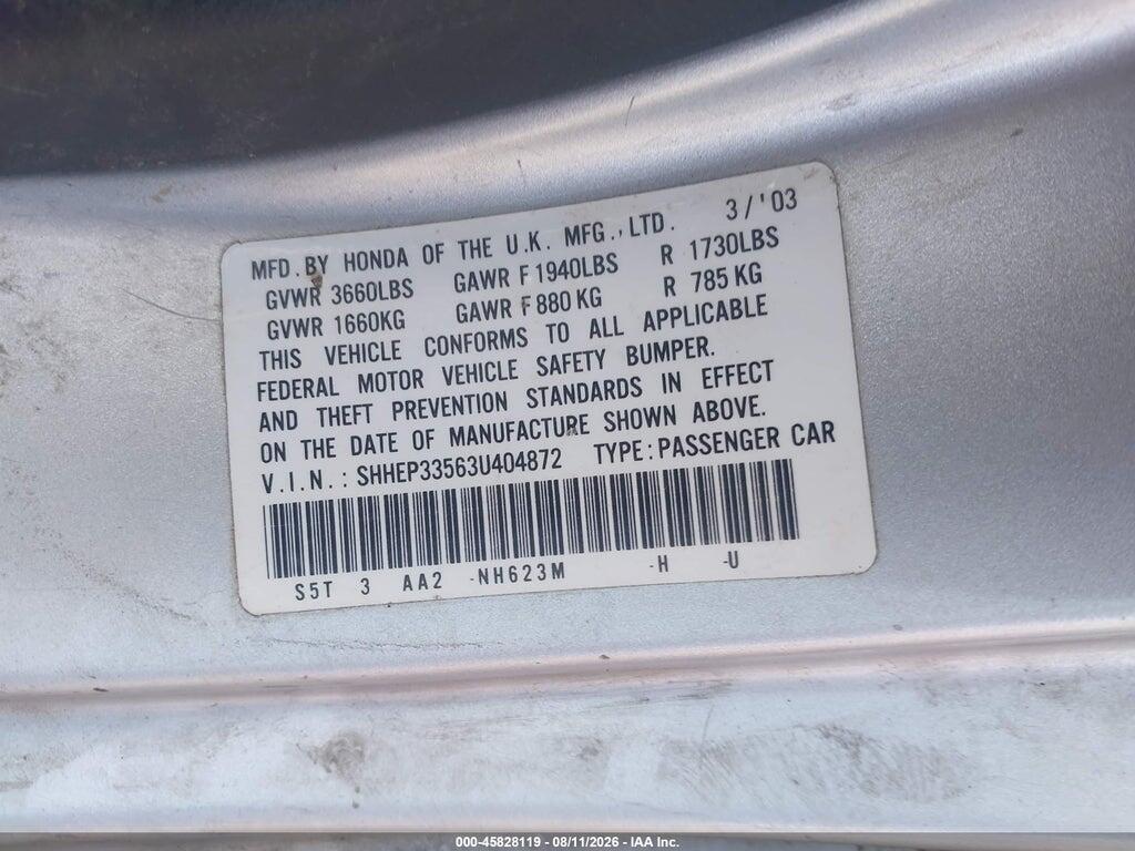 SHHEP33563U404872 2003 HONDA CIVIC photo no. 9