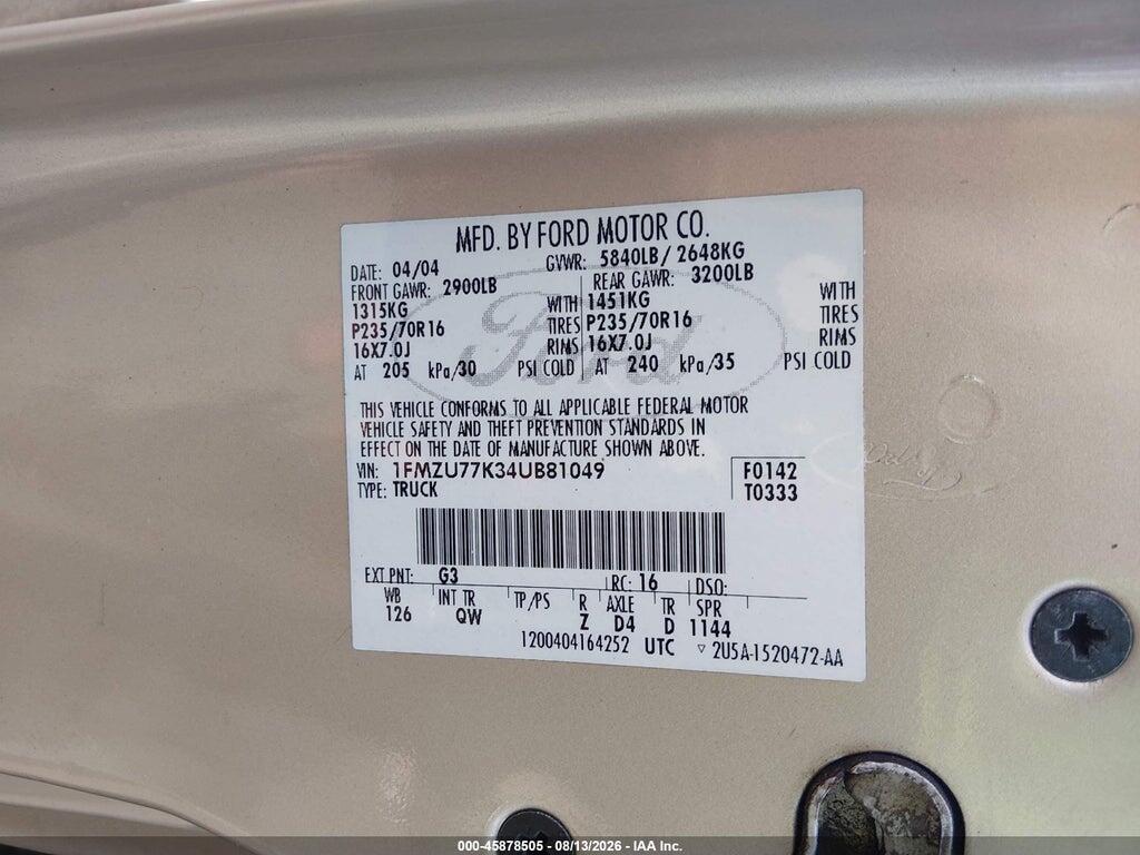 1FMZU77K34UB81049 2004 FORD EXPLORER SPORT TRAC photo no. 9