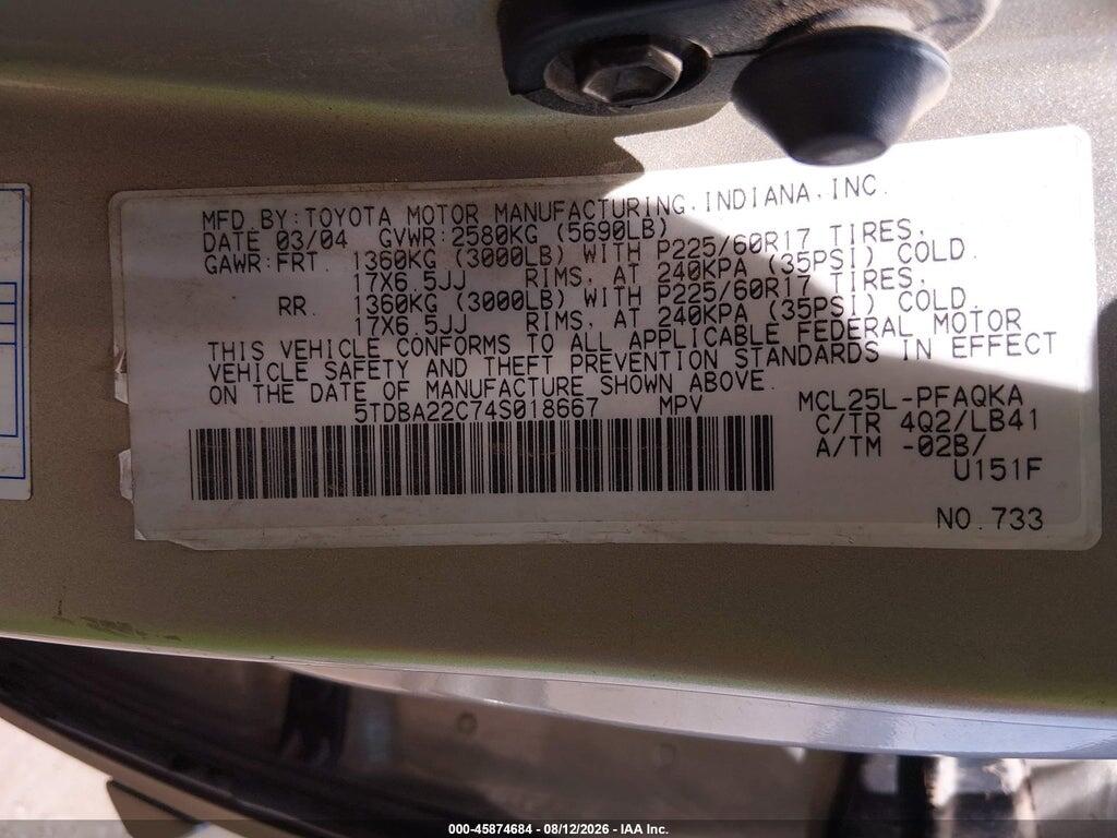 5TDBA22C74S018667 2004 TOYOTA SIENNA photo no. 9