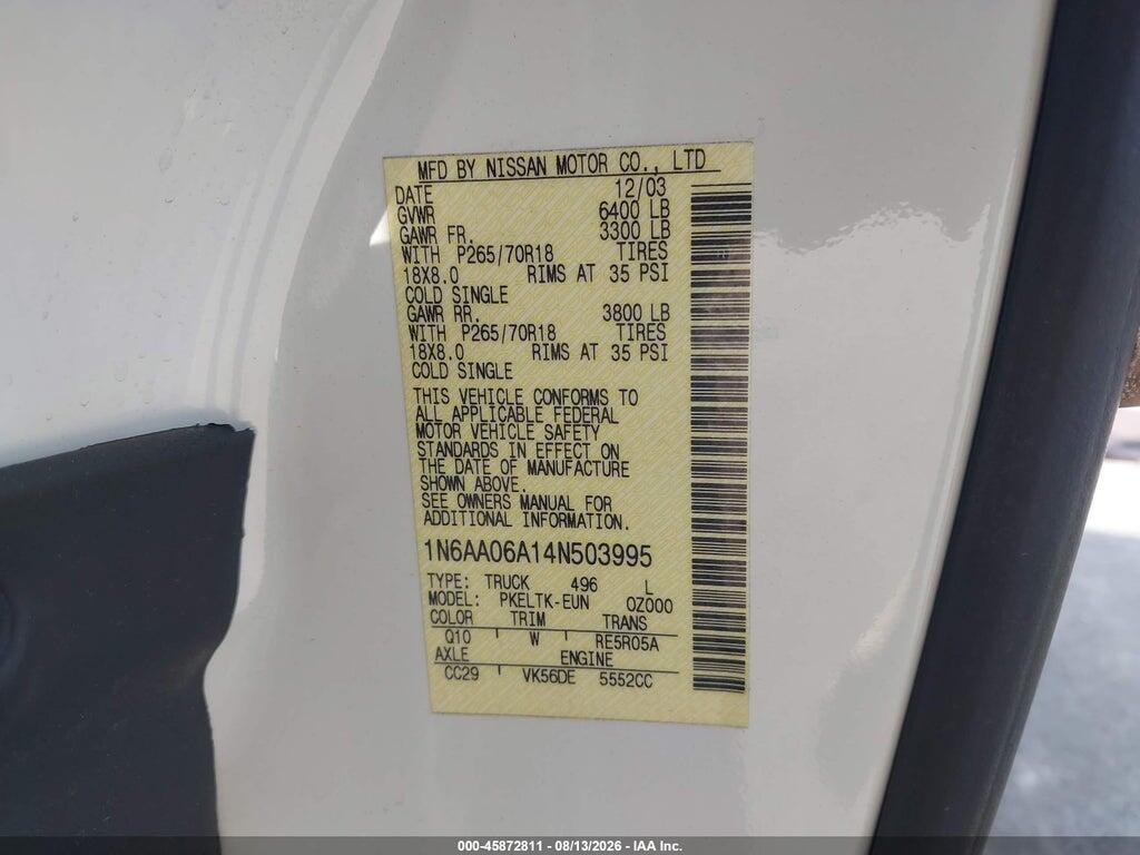 1N6AA06A14N503995 2004 NISSAN TITAN photo no. 9
