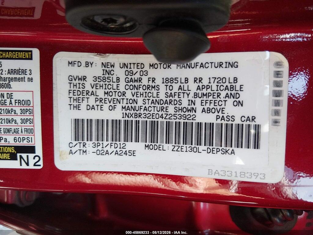 1NXBR32E04Z253922 2004 TOYOTA COROLLA photo no. 9