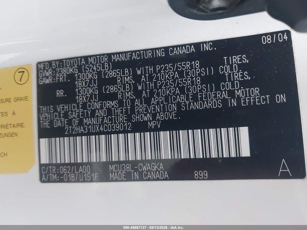 2T2HA31UX4C039012 2004 LEXUS RX 330 photo no. 9