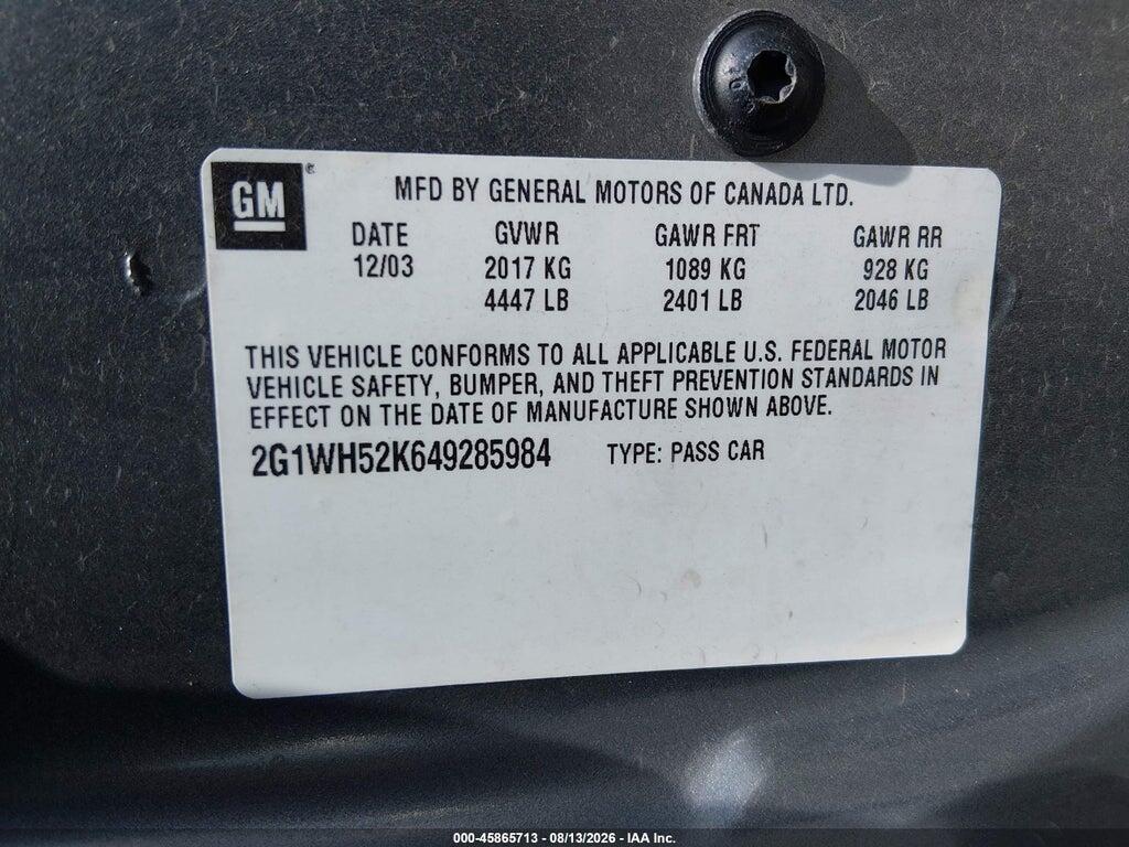 2G1WH52K649285984 2004 CHEVROLET IMPALA photo no. 9