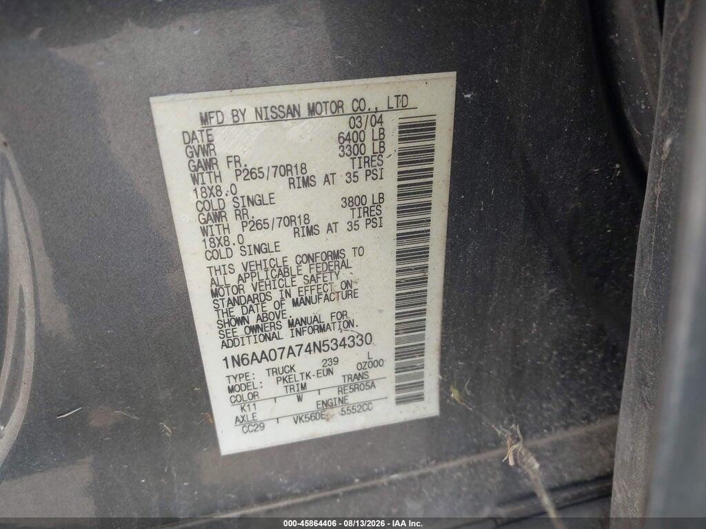 1N6AA07A74N534330 2004 NISSAN TITAN photo no. 9