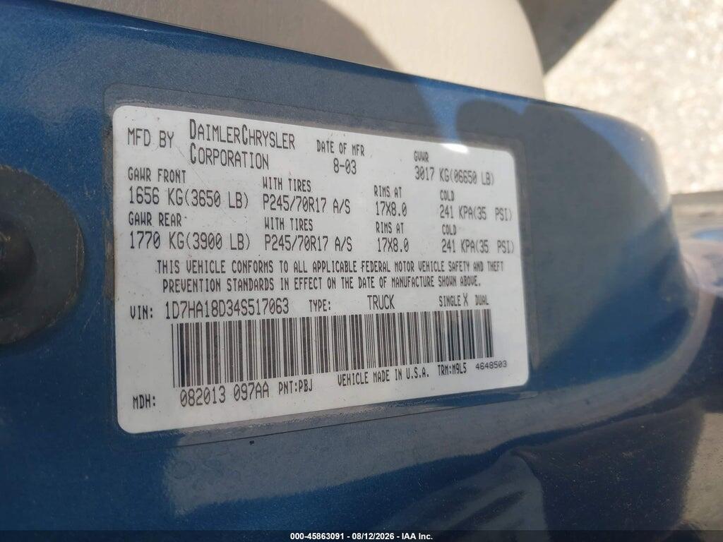 1D7HA18D34S517063 2004 DODGE RAM 1500 photo no. 9