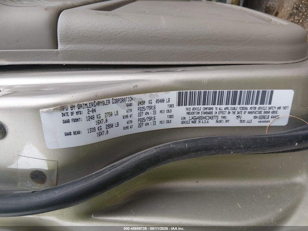 1J4GW48SX4C349773 2004 JEEP GRAND CHEROKEE photo no. 9