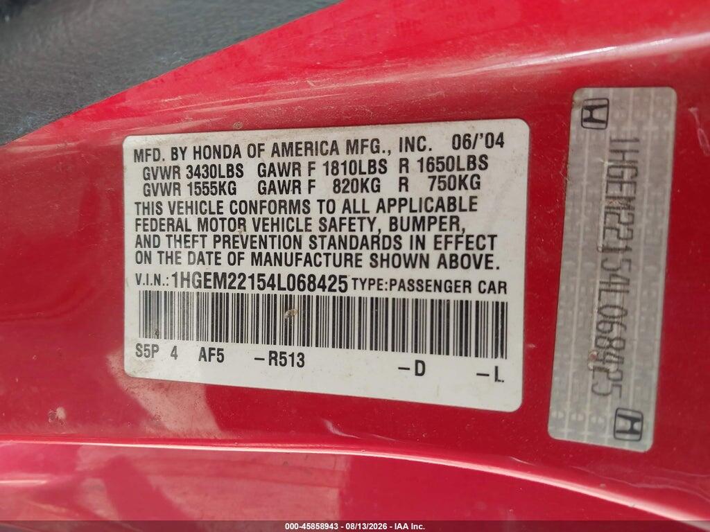 1HGEM22154L068425 2004 HONDA CIVIC photo no. 9