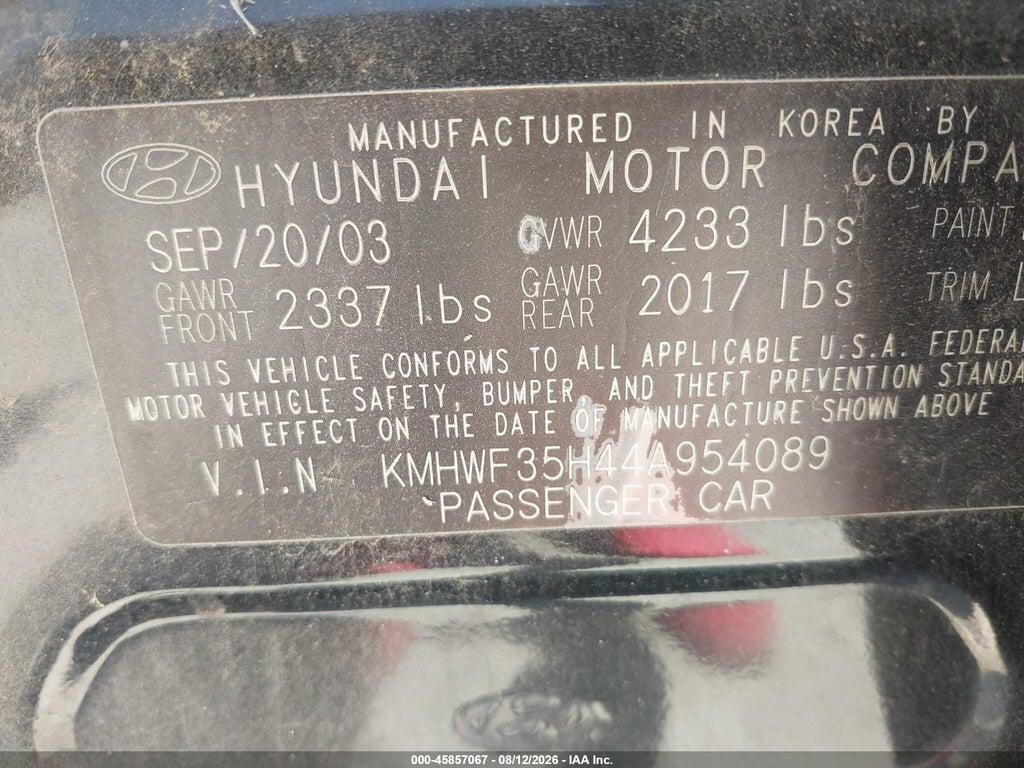KMHWF35H44A954089 2004 HYUNDAI SONATA photo no. 9
