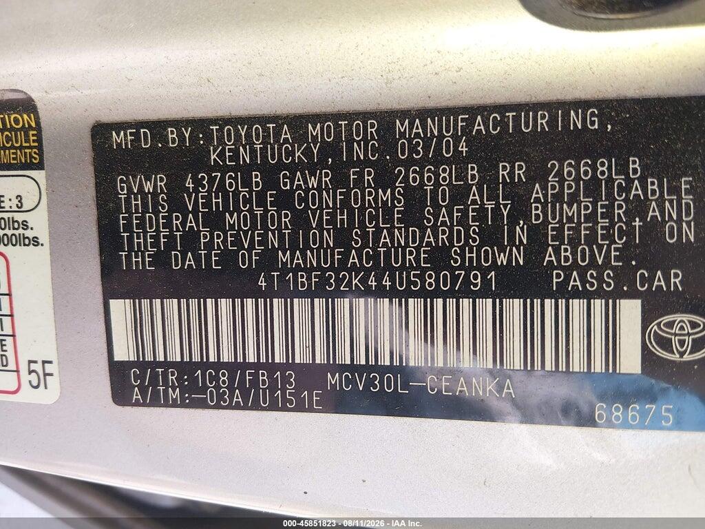 4T1BF32K44U580791 2004 TOYOTA CAMRY photo no. 9