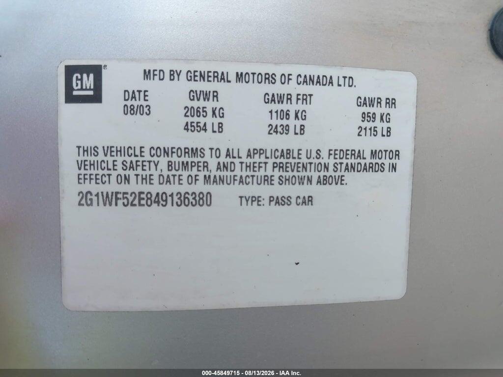 2G1WF52E849136380 2004 CHEVROLET IMPALA photo no. 9