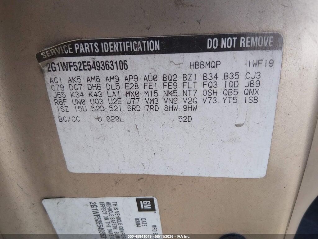 2G1WF52E549363106 2004 CHEVROLET IMPALA photo no. 9