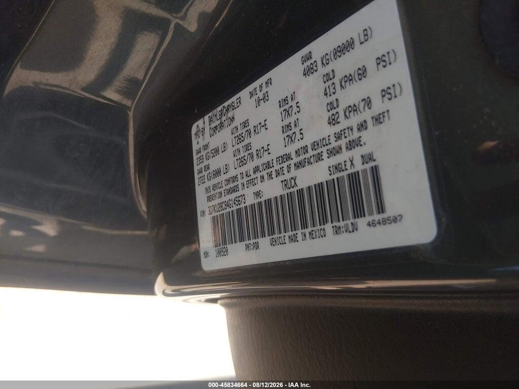 3D7KU28C84G145673 2004 DODGE RAM 2500 photo no. 9