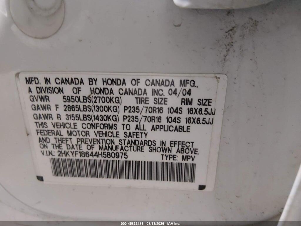2HKYF18644H580975 2004 HONDA PILOT photo no. 9