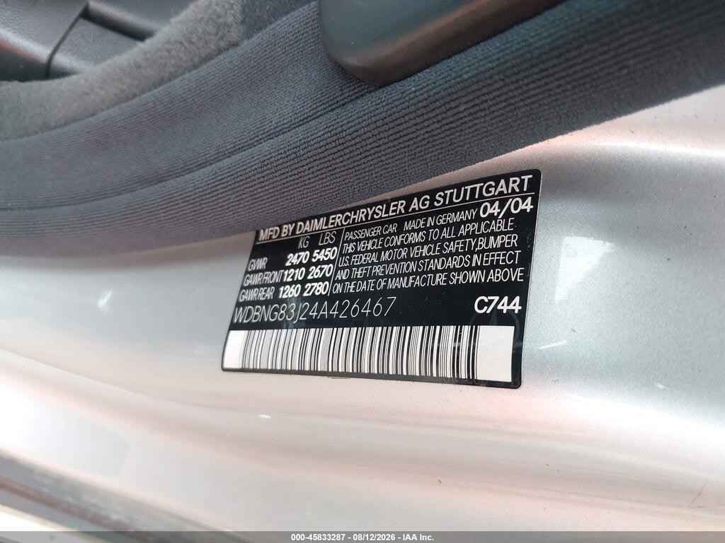 WDBNG83J24A426467 2004 MERCEDES-BENZ S 430 photo no. 9
