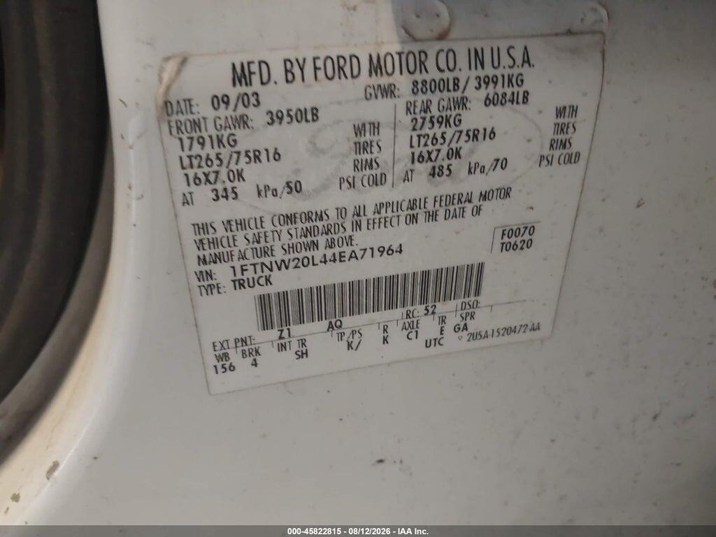 1FTNW20L44EA71964 2004 FORD F-250 photo no. 9